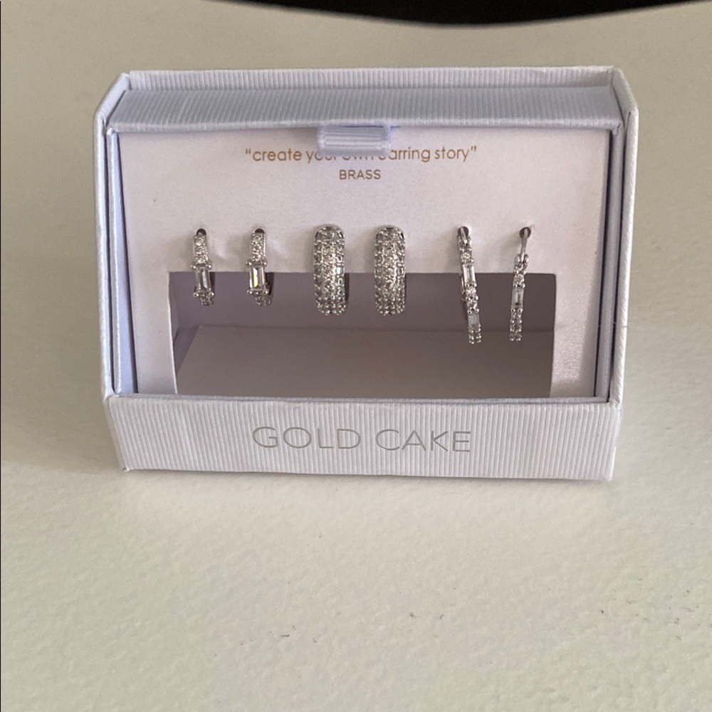Gold Cake Shop Silver Hoop Earring Set Brand New